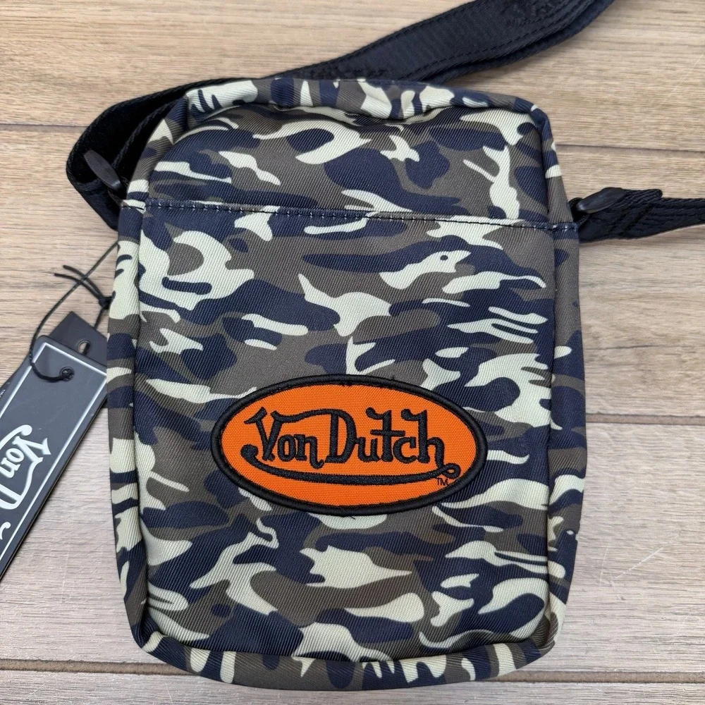 Von Dutch Camo Crossbody Bag Unisex Y2K Style Logo Grunge Festival NWT